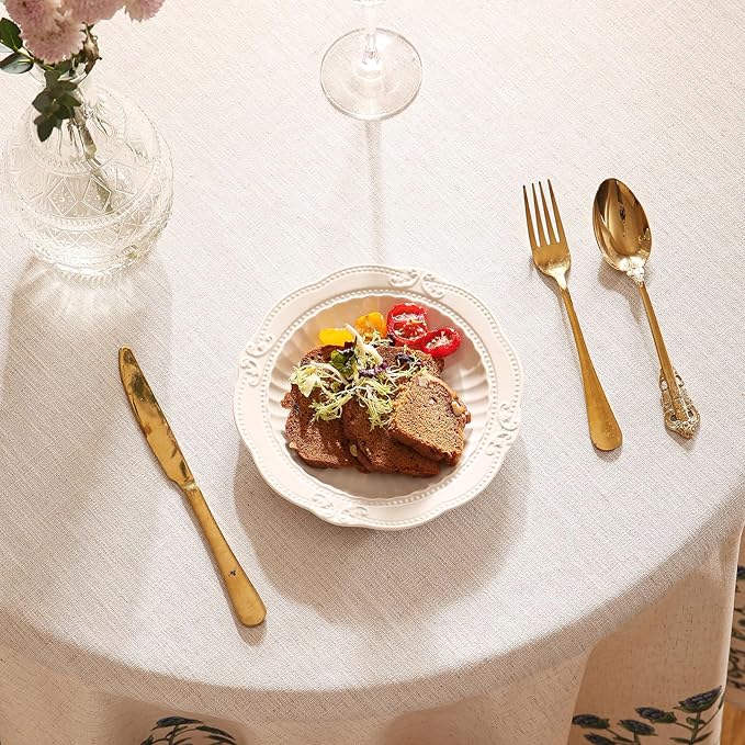 patdrea Designer Blue Tablecloth for Round Tables,Vintage Linen with Leaves and Flowers Pattern Tablecloths,Farmhouse Floral Table Cover Cloth Decor for Kitchen Dining Christmas,Diameter 55"