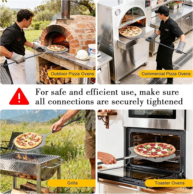 Pizza Peel 12" Pizza Paddle with Detachable Iron Handle, Adjustable 28"–42" Heat Resistant Pizza Spatula for Baking Bread, Pastry, Outdoor Pizza Oven