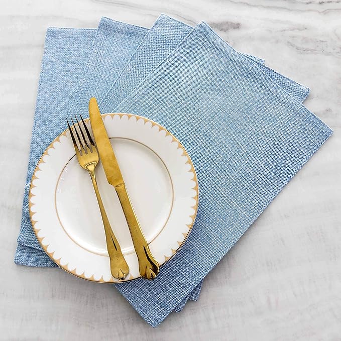 Home Brilliant Blue Placemats Set of 8 Heat Resistant Farmhouse Boho Placemats Burlap Cloth Place Mat Dining Table Place Mats Kitchen Table Mats, Blue