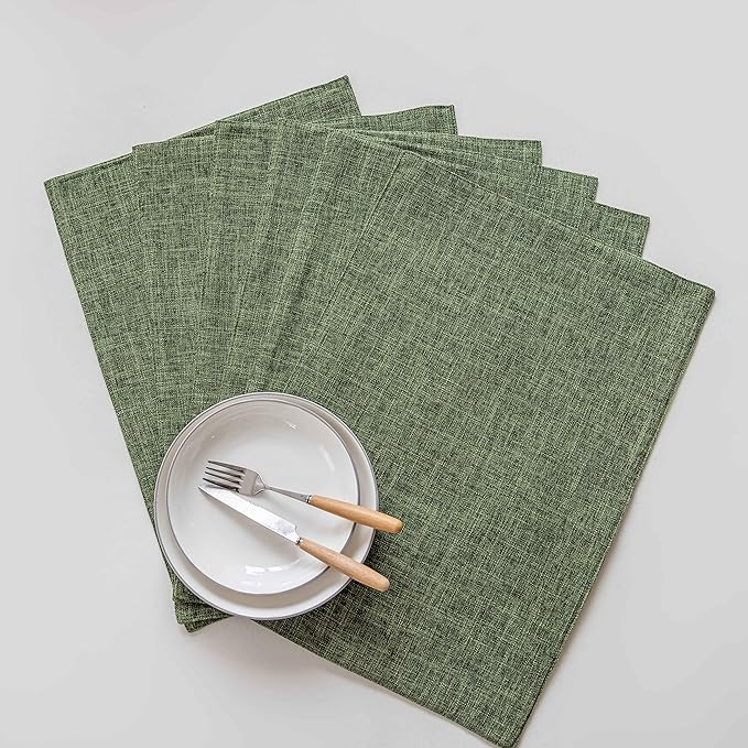 Home Brilliant Linen Cloth Placemats Set of 8 Heat Resistant Dining Table Place Mats Table Mat Kitchen for Wedding Holiday Parties Decor, Green