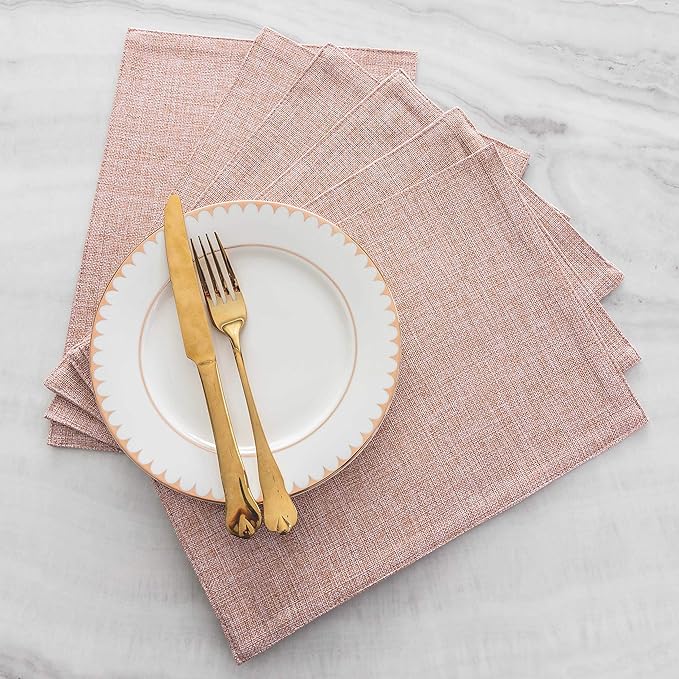 Home Brilliant Placemats Set of 8 Heat Resistant Dining Table Place Mats for Kitchen Table Party Dinner Decorations, 13 x 19 inches, Apricot Pink