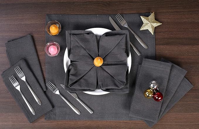 Ramanta Home Charcoal Cotton Dinner Napkins Set of 12 | 100% Cotton 18x18 Inch Cloth Napkins | Reusable Fabric Table Napkins for Everyday Use, Parties, Weddings, Thanksgiving, Christmas, Halloween