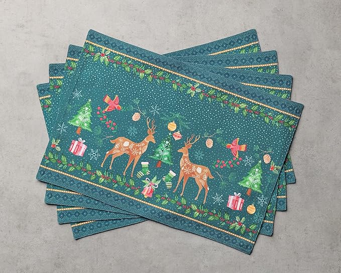 Maison d' Hermine Placemats Set of 4 100% Cotton Washable Cloth Place Mats, Reusable Table Mats for Thanksgiving Christmas Decorations Kitchen Dining Party Wedding (Hygge Christmas, 13" x 19")