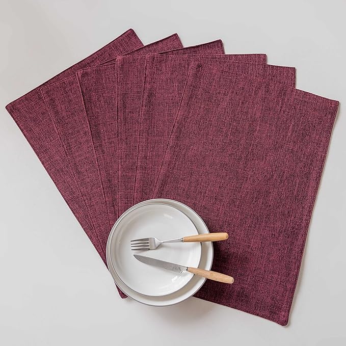 Home Brilliant Red Placemats Set of 8 Cloth Placemat for Holiday Christmas Heat Resistant Dining Table Mats Kitchen Washable Place Mats, Wine Red
