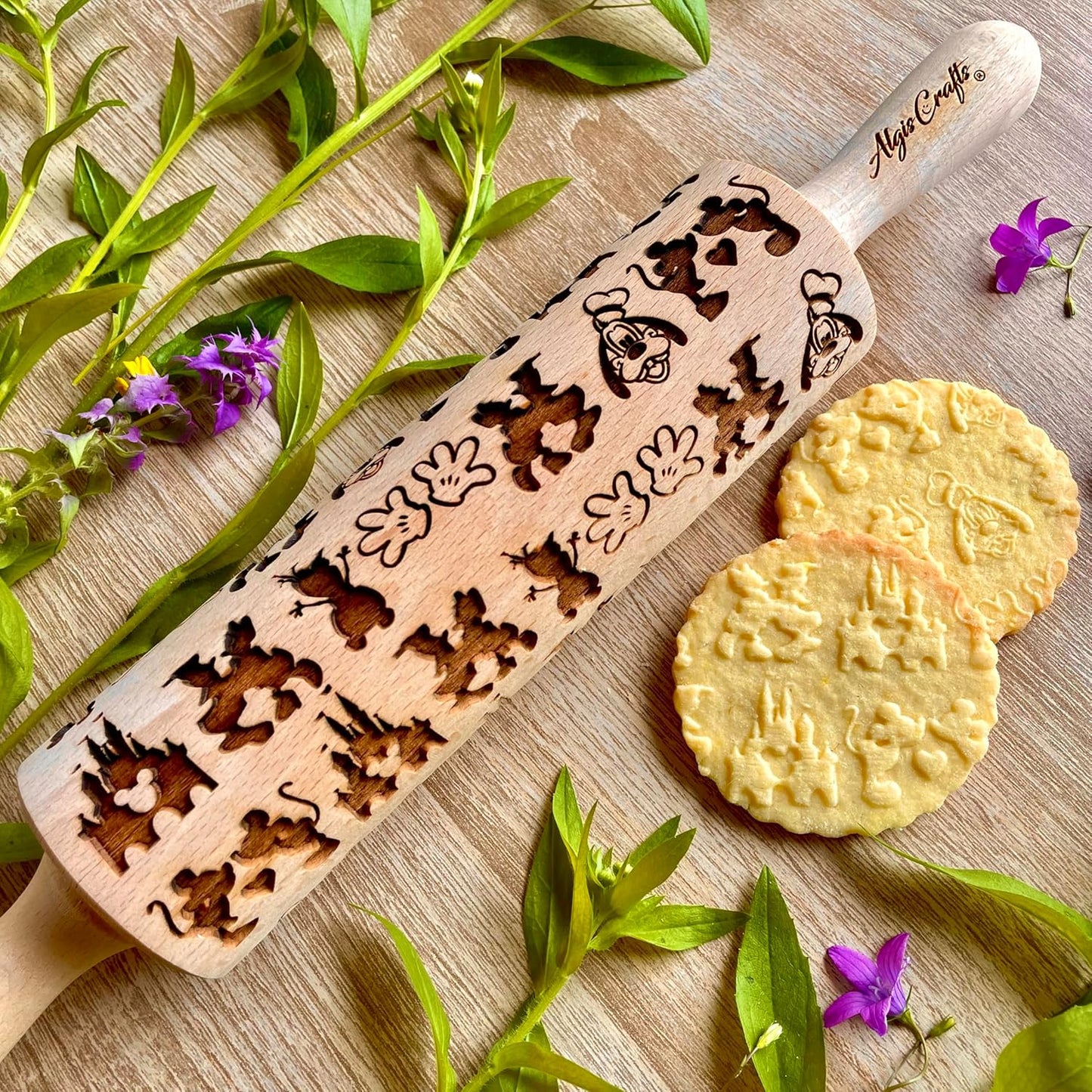 FAIRY TALE EMBOSSING ROLLING PIN MOUSE DOG LASER ENGRAVED DOUGH ROLLER GIFT for CARTOON FAN