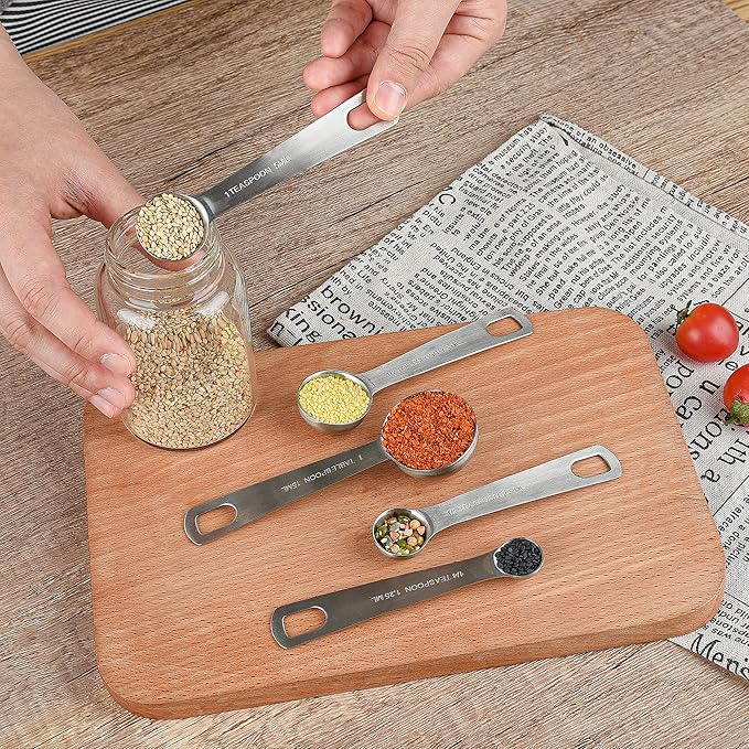 Stainless Steel Measuring Cups and Spoons Set of 11, 18/8 Metal Set with 1/8 Cup