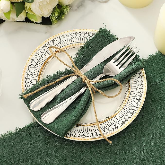 Linen Napkins Set of 12, Versatile 17x17 Inches Handmade Cotton Cloth Napkins, Dinner Table Cloth Napkins for Wedding, Christmas and Parties, Dark Green