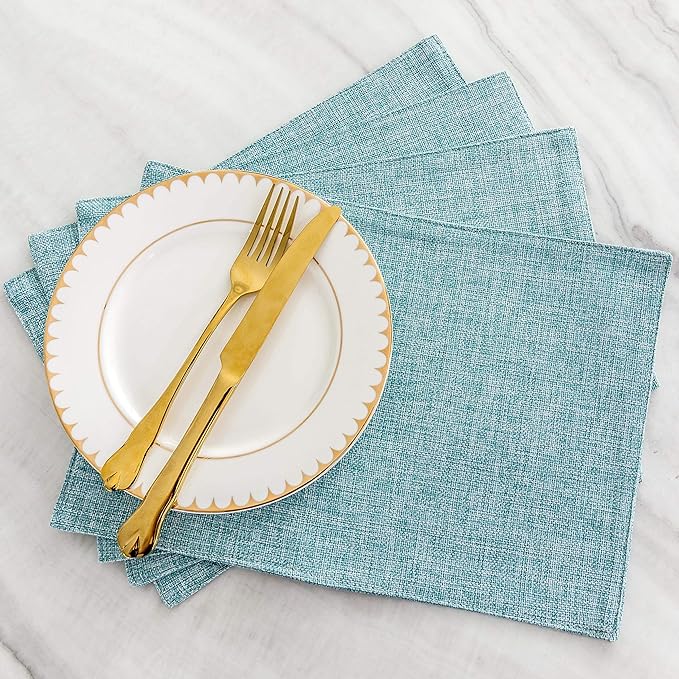 Home Brilliant Cloth Placemats Set of 8 for Holiday Dinner Linen Placemat Heat Resistant Dining Table Place Mats for Kitchen Table, 13 x 19 inches, Teal