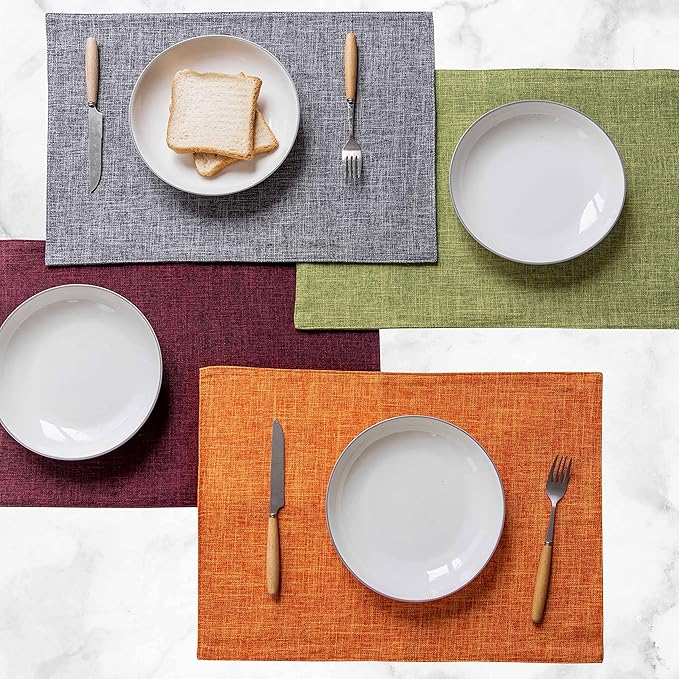 Home Brilliant Red Placemats for Holiday Linen Placemats Heat Resistant Dining Table Mats Kitchen Place Mats Dinner Christmas Decor, Set of 6, Wine Red