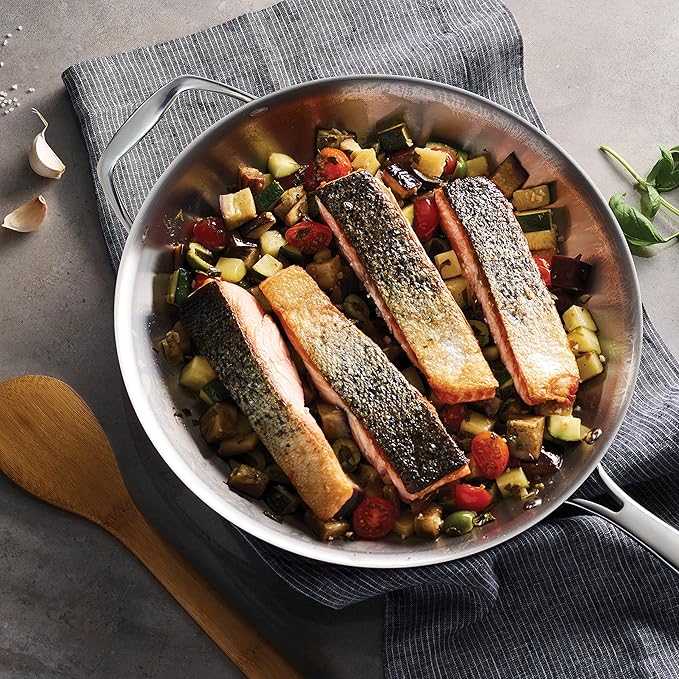 Tramontina Signature Tri-Ply Clad Stainless Steel 12-Inch Large Frying Pan with Helper Handle, Induction-Ready Skillet, Dishwasher-Safe, NSF-Certified, Made in Brazil