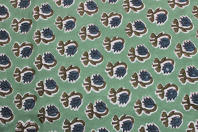 Ridhi Basil Green 72 x 190 Inches Rectangular Cotton Washable Tablecloth, Hand Block Print Floral, for Kitchen, Dining, Spring, Easter, Wedding, Birthday, Bridal