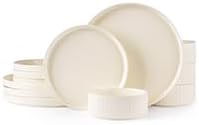 TheTerra Ceramic Dinnerware Sets for 4, 12 Pieces Porcelain Lightweight Plates and Bowls Sets, Scratch Resistant Dish Set, Oven & Microwave & Dishwasher Safe, Beige