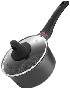 1.3 Quart Sauce Pan with Glass Lid - 6.2 Inch, Non-Stick Ceramic Coating, Induction Compatible, Even Heating - Easy Clean, Non-Toxic, Soft Cool Handle by Cainfy