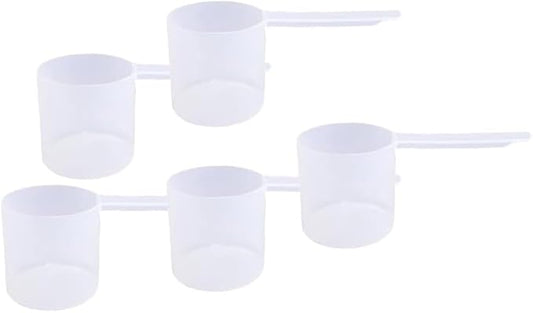 67 mL Plastic Measuring Packaging Scoop (=67 cc/ = 4.53 Tablespoon/ = 2.36 fl oz/ = 0.28 Cup), Long Handle - to Measure and Dispense Spices, Granules, Powders, for Seeds Packing (5)