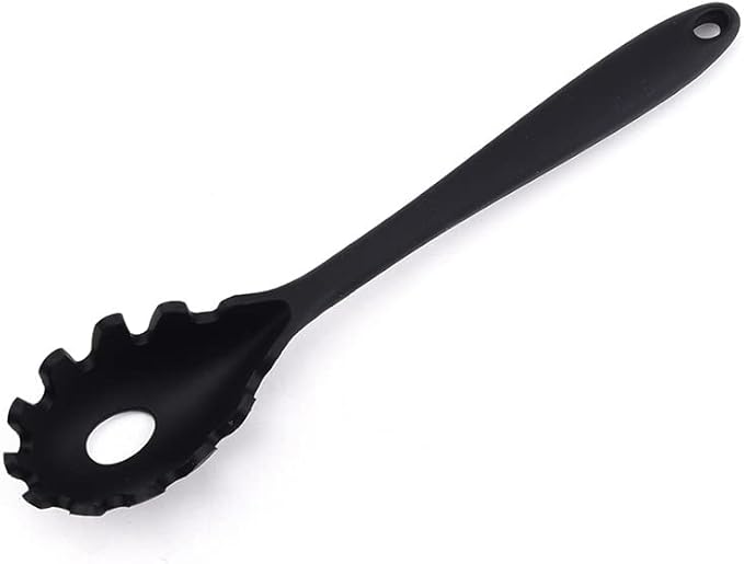 Silicone Pasta Fork (11.5"), High Heat Resistant to 480°F, Hygienic One Piece Design, Spaghetti Strainer & Server Spoon Pasta Forks (Black)