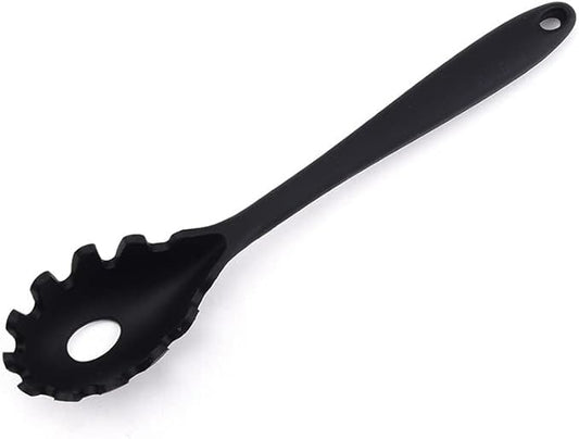 Silicone Pasta Fork (11.5"), High Heat Resistant to 480°F, Hygienic One Piece Design, Spaghetti Strainer & Server Spoon Pasta Forks (Black)