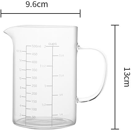 500ML Glass Measuring Cup With Handle, High Borosilicate Glass Three Scales V-Shaped Spout Clear Measuring Cup (OZ, Cup, ML/CC) Easy To Read Kitchen Tools