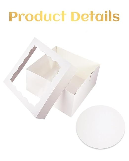 qiqee White 12x12x6 Cake Box, 4 Sets White Cake Box with Window ＆ 4 Sets 12" White Cake Round Boards, 12inch Cake Containers