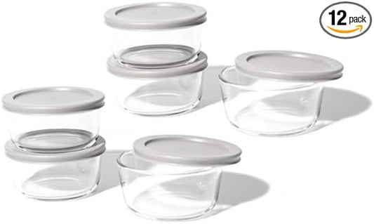 12-Piece Glass Food Storage Containers Set (6 Containers + 6 BPA-Free Lids) | 2-Cup, Leakproof | Microwave, Freezer, Oven & Dishwasher Safe | Ideal for Meal Prep & Pantry Organization