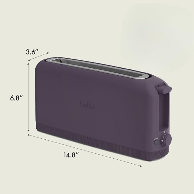 bella 2 Slice Slim Toaster, Fits-anywhere™ Kitchenware, 6 Setting Shade Control with Reheat & Cancel Buttons, Fits sourdough, 10” Long Slot, Anti Jam & Auto Shutoff, 900 Watt, Plum