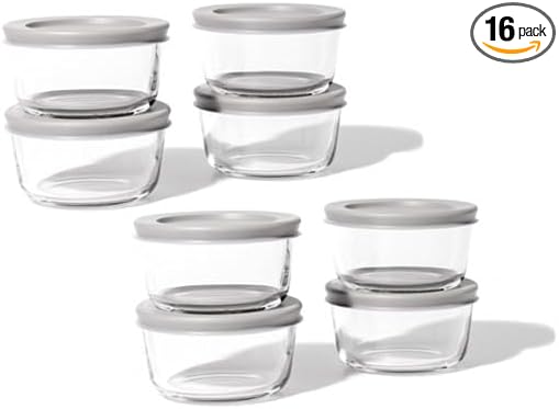 16-Piece Glass Food Storage Containers Set (8 Containers + 8 BPA-Free Lids) | 1-Cup, Leakproof | Microwave, Freezer, Oven & Dishwasher Safe | Ideal for Meal Prep & Pantry Organization