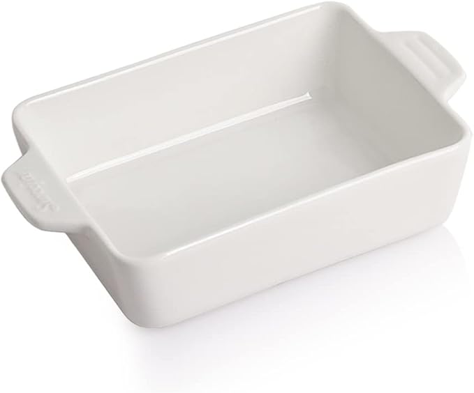 Sweejar Ceramic Baking Dish, Rectangular Small Baking Pan with Double Handles, 20 Oz for Cooking, Brownie, Kitchen, 6.5 x 4.9 x 1.8 Inches(White)