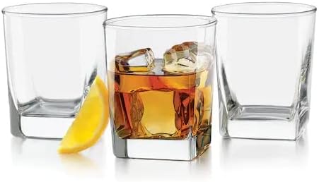 Square Drinking Whiskey Glasses Set of 4, Old Fashioned Glass Cup Bar Set, Stemless Everyday Rocks Whisky Glass Best Present for Men, Scotch, Bourbon, Vodka, Wine, Cocktail, Liquor, Tequila, Smoothie