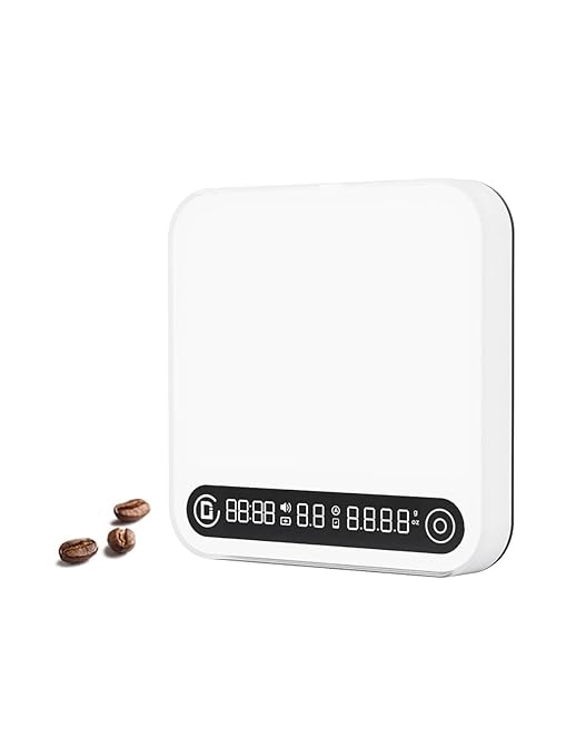 Coffee Scale with Timer and Flow Rate Tracking, 0.1g Precision, 2kg Capacity, Rechargeable, Smart App Compatible, Ideal for Espresso and Pour Over Brewing