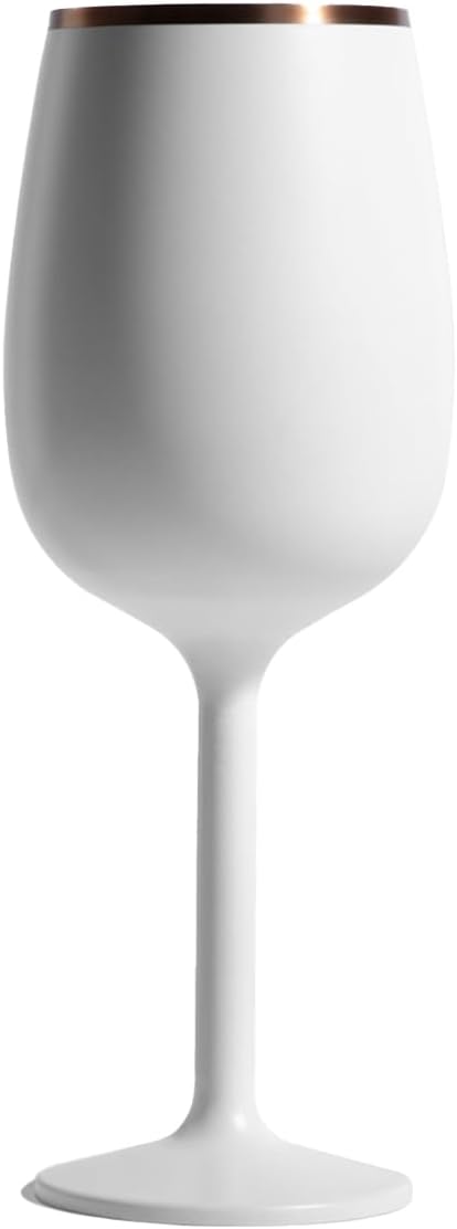 NEWPORT Stemware Collection Premium Vacuum Insulated Stainless Steel Wine Glass, Lightweight Wine Glass, Unbreakable & Drinks Stay Cold, Non-Slip Silicon Base, Cocktail Glasses, 12oz, White