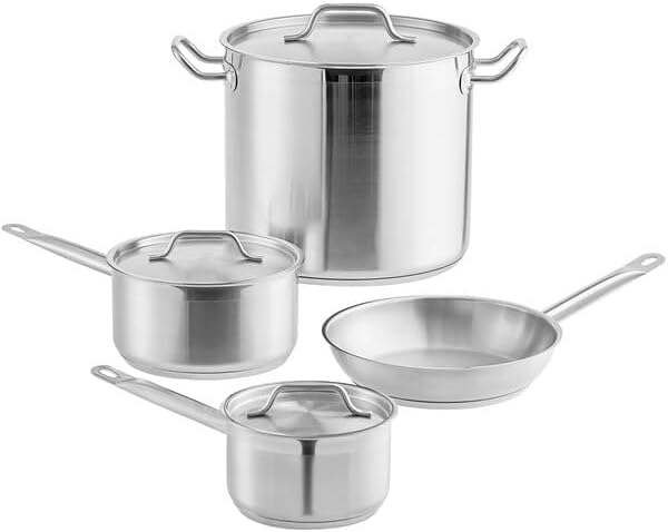 SS1 Series 7-Piece Induction Ready Stainless Steel Cookware Set with Aluminum-Clad Bottom, Silver, Includes 2 Qt and 3.5 Qt Sauce Pans, 16 Qt Stock Pot with Lids, 9.5 Inch Frying Pan
