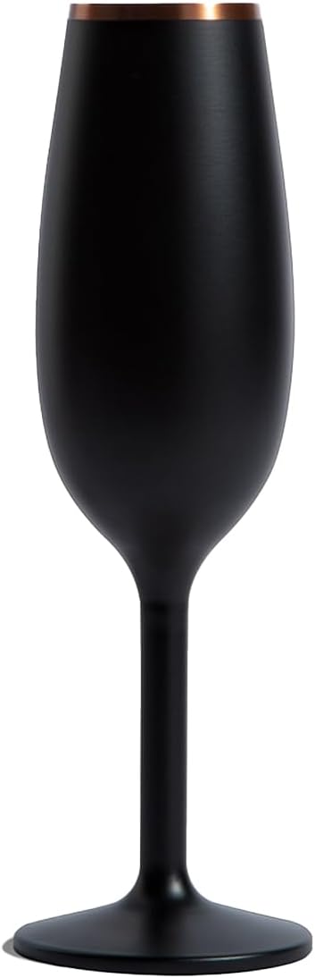 NEWPORT Stemware Collection, Premium Vacuum Insulated Stainless Steel Sparkling Wine & Champagne Flute, Crystal Thin Champagne Glass, Unbreakable & Drinks Stay Cold, Non-Slip Silicon Base, 6oz, Black