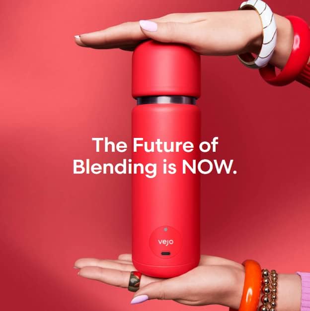 Vejo Portable Travel Blender for Protein Shakes & Powders | 12oz Rechargeable Personal Mixer Bottle | Stainless Steel Interior | Fits Car Cup Holders | Dishwasher Safe | Gym, School, Outdoors, Black