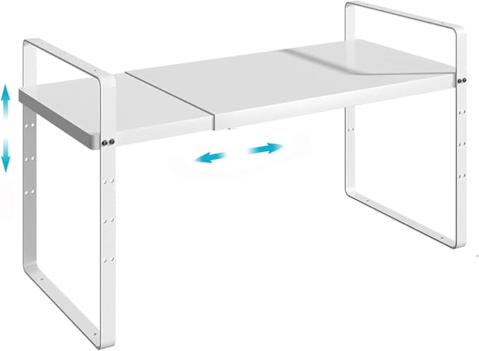 Redrubbit Expandable Cabinet Shelf Organizers, Stackable Kitchen Counter Shelves Spice Rack for Kitchen Bathroom Pantry Cupboard Desk Home Office, White-Large