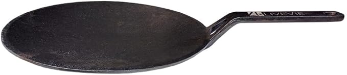 Concave Cast Iron Skillet Tawa – 10-Inch Pre-Seasoned Griddle Pan with 5.5-Inch Handle for Pancakes, Quesadillas, Grilled Sandwiches & More