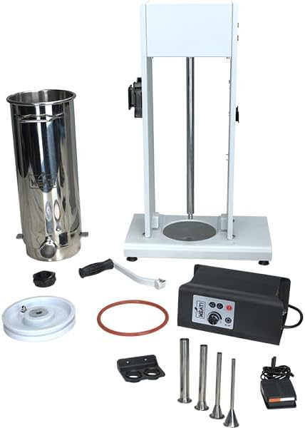 25 Pound Vertical Motorized Sausage Stuffer with Stainless Steel Gears, Ergonomic Handle, and a Stuffing Kit with 3 Stuffing Tubes for Sausage Stuffing