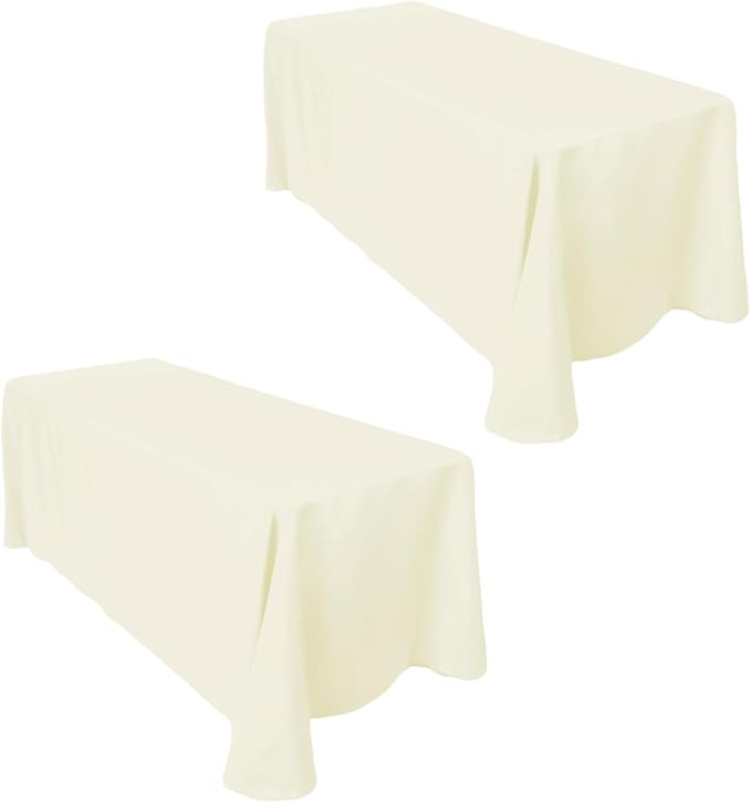 LTC LINENS 2-Pack Ivory Rectangular Tablecloths 90 in x 156 in with Rounded Corners - Ideal for 8 ft Tables with Floor-Length Drop - Polyester Fabric Cloth Table Covers for Wedding, Party