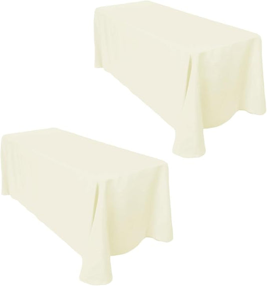 LTC LINENS 2-Pack Ivory Rectangular Tablecloths 90 in x 132 in with Rounded Corners - Ideal for 6 ft Tables with Floor-Length Drop - Polyester Fabric Cloth Table Covers for Wedding, Party