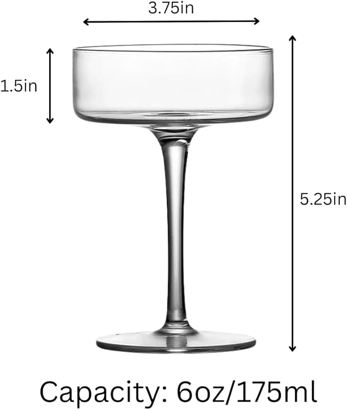 LEMONSODA Clear Martini Coupe Glasses - Classic Barware for Espresso Martini, Manhattan, Cosmopolitan – Handcrafted Luxury Glassware for Home Entertaining (Clear 6.5oz, Set of 2)