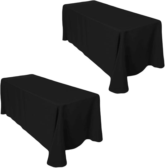 LTC LINENS 2-Pack Black Rectangular Tablecloths 90 in x 156 in with Rounded Corners - Ideal for 8 ft Tables with Floor-Length Drop - Polyester Fabric Cloth Table Covers for Wedding, Party