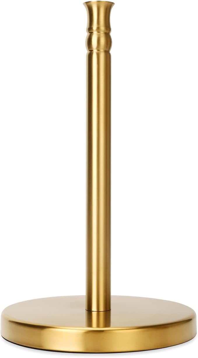 Paper Towel Holder, Stainless Steel Heavy Base (2LBS in Weight, and 6.7inch in Diameter), Gold Brushed Finish, Paper Towel Holder Countertop, Ripping Paper Towel Off One-Handed, No Wobbly