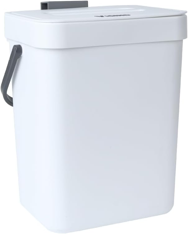 Hanging Small Trash Can with Lid Under Sink for Kitchen, 5 L/ 1.3 Gallons Plastic Waste Basket,Food Waste Bin,Kitchen Compost Bin for Counter Top,Bathroom/Office (White)
