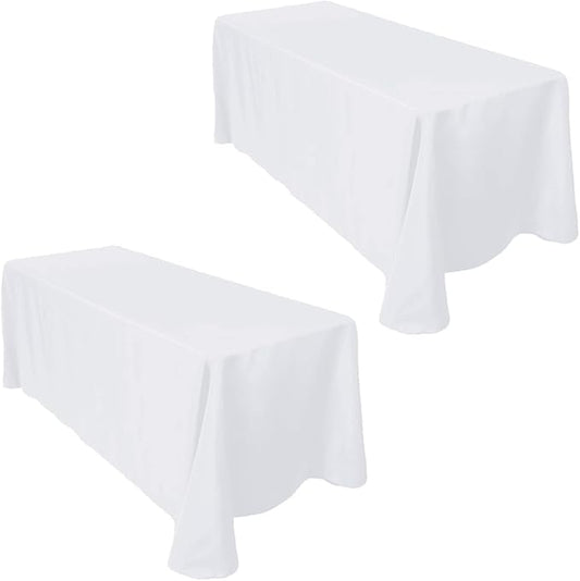 LTC LINENS 2-Pack White Rectangular Tablecloths 90 in x 132 in with Rounded Corners - Ideal for 6 ft Tables with Floor-Length Drop - Polyester Fabric Cloth Table Covers for Wedding, Party