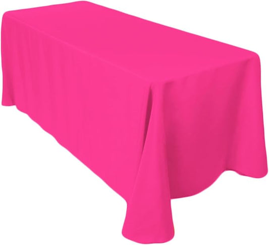 LinenTablecloth 90 x 156-Inch Rectangular Polyester Tablecloth with Rounded Corners, Fuchsia