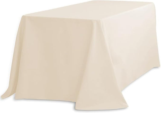 LinenTablecloth 90 x 132-Inch Rectangular Polyester Tablecloth with Rounded Corners, Beige