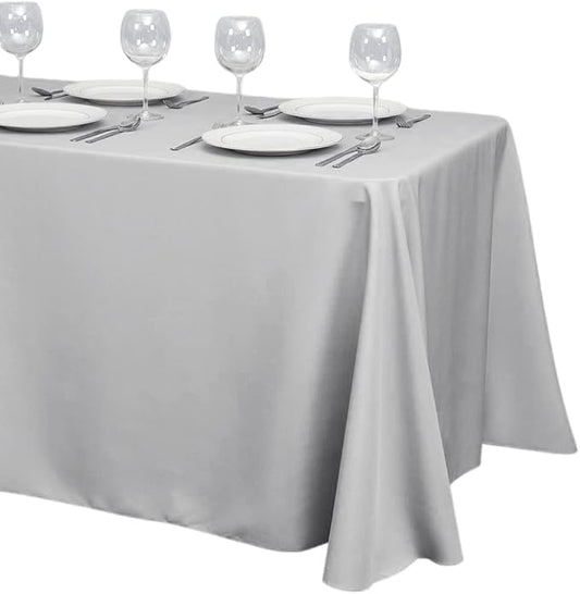 LTC LINENS Tablecloth 90 x 156-Inch Rectangular Polyester Tablecloth with Rounded Corners, Silver, (90156-010115)