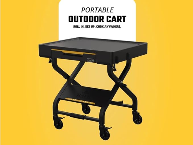 HALO Outdoor Cart | Portable Outdoor Countertop Grill Cart | Drop Down Drawer Storage | Collapsible | Tank Storage
