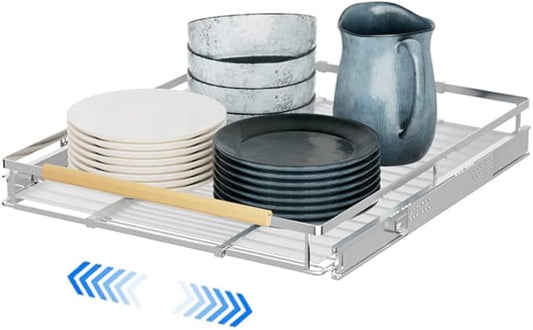 Expandable Sliding Basket Drawer, Pull-Out Cabinet Organizer, Heavy Duty Slide Out Pantry Shelves for Kitchen, Under Sink, Bathroom, Wardrobe, 22''D