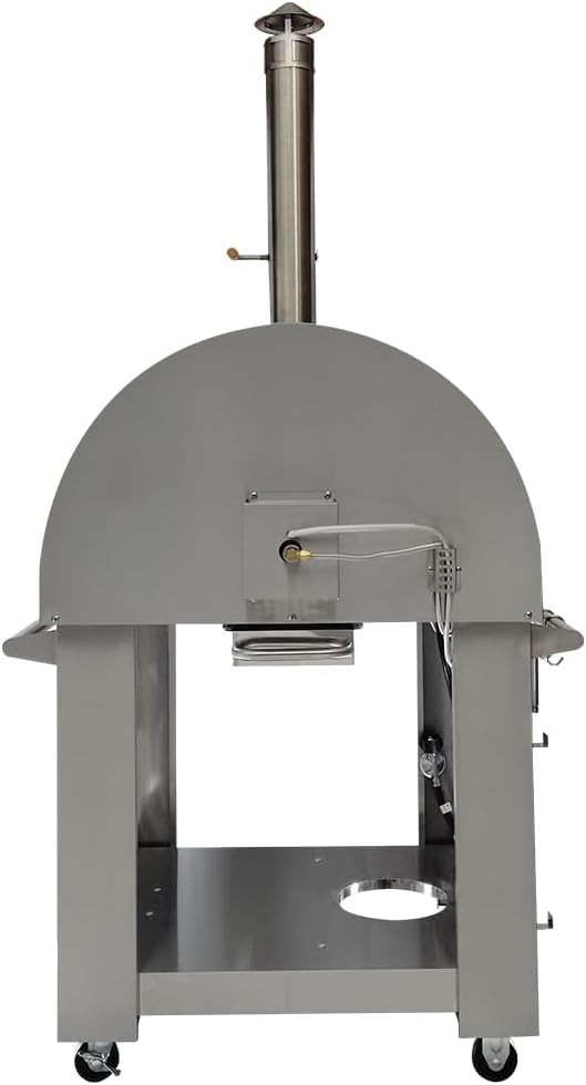 32.5 inch Wood Fired and Propane Gas Pizza Oven for Outdoor Kitchen in Stainless Steel, Large Pizza Oven for Outside, Yard and Party