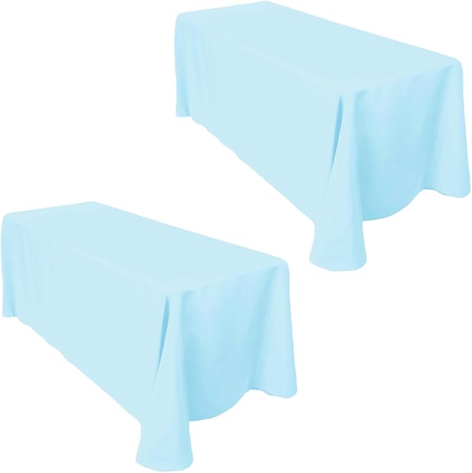 LTC LINENS 2-Pack 90x132 Inch Baby Blue Rectangular Tablecloths - Rounded Corners Table Cloths for 6 ft Tables Floor-Length Drop - Polyester Fabric Cloth Table Covers for Wedding, Baby Shower