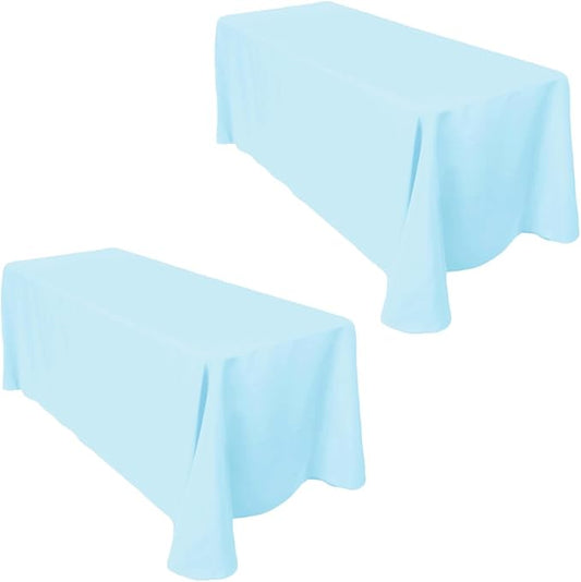 LTC LINENS 2-Pack 90x132 Inch Baby Blue Rectangular Tablecloths - Rounded Corners Table Cloths for 6 ft Tables Floor-Length Drop - Polyester Fabric Cloth Table Covers for Wedding, Baby Shower